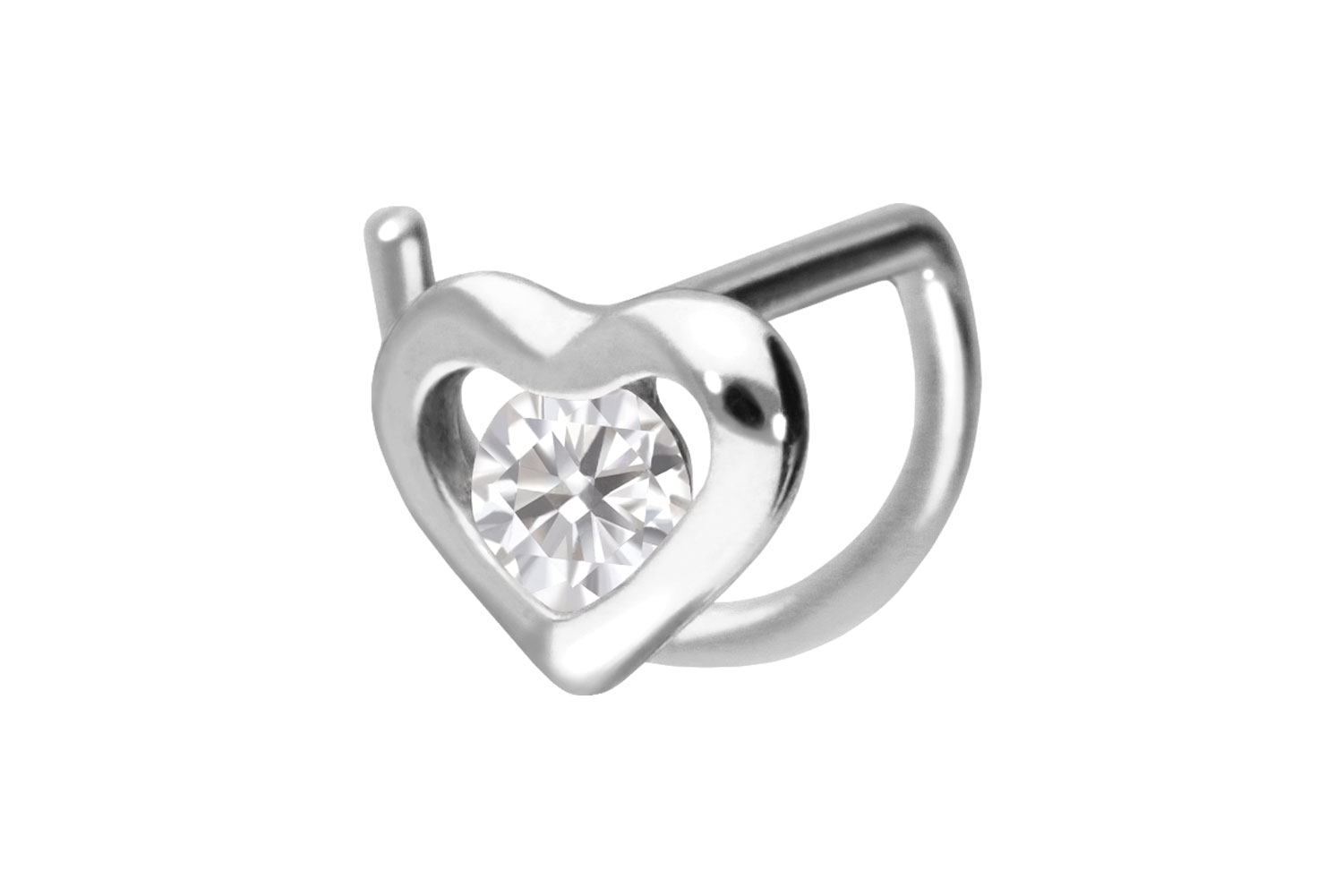 14/18 Karat Gold Nasenstecker Nasenpiercing Spirale MOISSANIT + HERZ